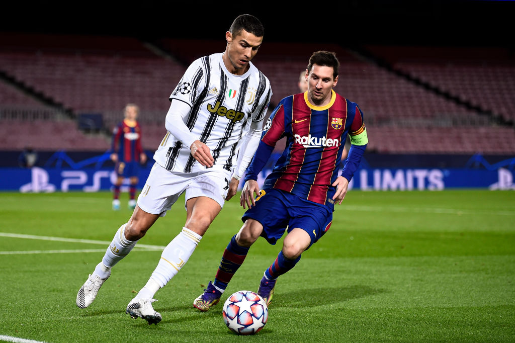 Soccer legends Cristiano Ronaldo and Lionel Messi mimic another