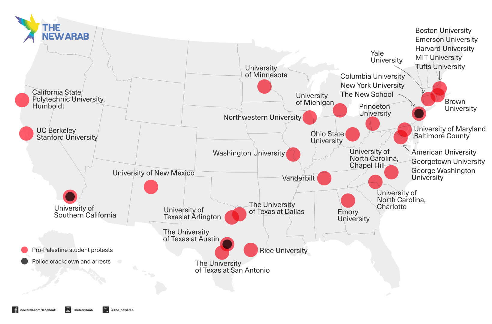 Map of US campus protests