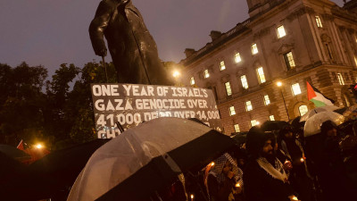 Gaza memorial under Churchil's statue Parliament Square