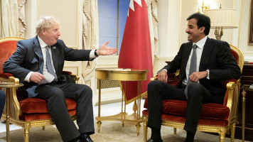 Boris Johnson, the UK premier, and Qatar's Emir Tamim bin Hamad Al Thani