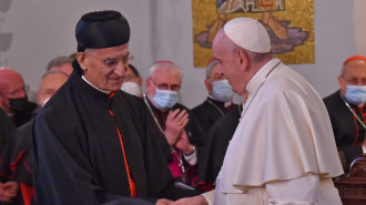 Bechara Boutros Al-Rai (left), leader of the Maronite Church, with Pope Francis (right).