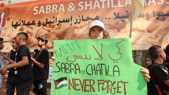 Palestinian demonstrators take part in a march to mark the forty year anniversary for the Sabra and Shatila massacre outside the Sabra camp for Palestinian refugees, in the southern suburbs of Lebanon's capital Beiru