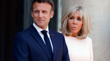 Emmanuel Macron, the French president, with his wife, Brigitte Macron