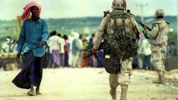 US soldiers patrol near Camp Victory Base, in Somalia in 1993. [Getty]