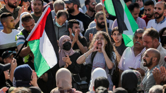 Palestinian protesters in Ramallah on 26 June, 2021, demonstrating against the death of human rights activist Nizar Banat at the hands of the Palestinian Authority. [Getty]