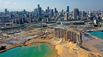 An aerial view shows the massive damage at Beirut port's grain silos and the area around it on August 5, 2020, one day after a massive explosion hit the heart of the Lebanese capital. [Getty]