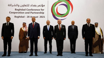 A group picture after the meeting in Baghdad on August 28, 2021. [Getty]