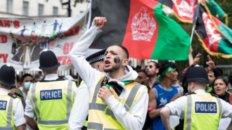  An Afghan steward seen chanting, during the demonstration in Westminster. The Afghans rallied in London organised by The Watan, to condemn acts of terrorism by the Taliban in Afghanistan [Getty Images]