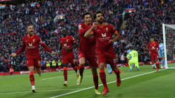 Mohamed Salah of Liverpoolcelebrates after scoring the second goal during the Premier League match between Liverpool and Manchester City at Anfield [Getty Images]