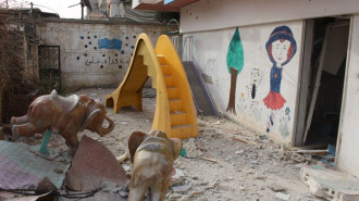 A Damaged kindergarden seen after war crafts belonging to Syrian army carried out airstrikes over residential areas despite cessation-of-hostilities agreement in Homs, Syria [Getty Images]