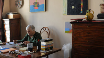 Etel Adnan, the American-Lebanese artist and writer, at Home in her Studio Workshop [Getty Images]