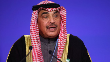 Kuwait's Prime Minister Sheikh Sabah al-Khalid al-Sabah speaks during the UN Climate Change Conference