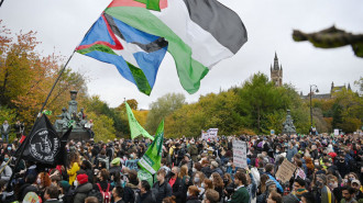 Demonstrators join the Fridays For Future march on November 5, 2021 in Glasgow, Scotland. Day Six of the 2021 climate summit in Glasgow will focus on youth and public empowerment. Outside the COP26 site