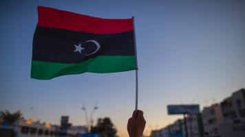 Protesters gather on Tripoli street (one of the main avenues in Misrata that saw some of the worst battles of 2011), to voice their discontent on what they perceive is General Haftar's alliance with Egypt's Sisi government.