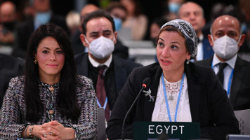 Members of the Egypt delegation accept the next COP (Conference of the Parties) for COP27 which will be held next year at Sharm El Sheikh, Egypt, during the COP26 Closing Plenary Part 1 on November 11, 2021 in Glasgow, Scotland [Getty Images]