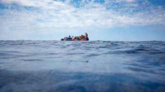 A boat carrying migrants is stranded in the Strait of Gibraltar before being rescued by the Spanish Guardia Civil and the Salvamento Maritimo sea search and rescue agency on September 8, 2018.