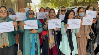 Afghan women activists gathered to protest against Taliban restrictions, who were seen calling for rights and justice in front of the former ministry of women affairs which was setting up as a ministry for the âpropagation of virtue and the prevention of viceâ by the Taliban in Kabul, Afghanistan-September 19, 2021