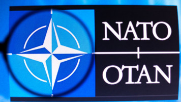 The logo of the NATO military alliance