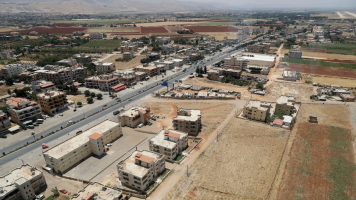 Aerial view of houses and agricultural fields in Lebanon's eastern Bekaa Valley