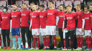 Danish team wearing shirts with the words 'Football supports change' in protest of Qatar's treatment of migrant workers ahead of the FIFA 2022 World Cup. [GETTY]