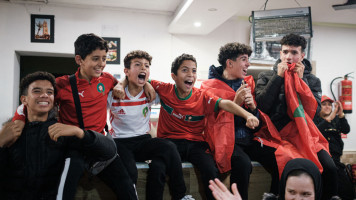 Moroccan supporters watch the live broadcast of the FIFA World Cup Qatar 2022 Round of 16 match between Morocco and Spain in Crevillent of Alicante province