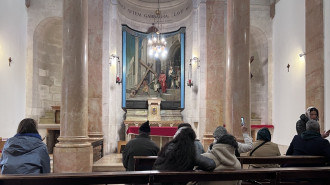 Sanctuary of the Flagellation Church in the Old City of Jerusalem after the statue of Jesus was toppled by an extremist on Thursday morning, 2 February 2023. [Ibrahim Husseini/TNA]