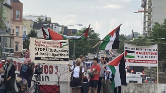 Members of the Palestinian Youth Movement protest Herzog’s visit to Washington. [Brooke Anderson/The New Arab]