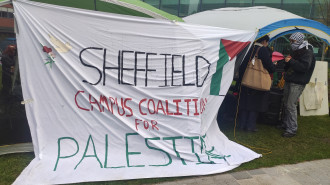 A banner reading: 'Sheffield Campus Coalition for Palestine'