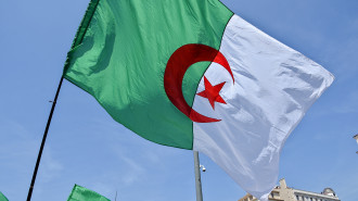 A protester holds an Algerian flag during a demonstration