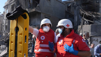 Lebanese Red Cross paramedics in rescue operation after deadly Israeli strike in Jnah, south of Beirut