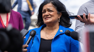 Rep. Pramila Jayapal, D-Wash., talks with reporters outside the U.S. Capitol after the House reauthorized Section 702 of the Foreign Intelligence Surveillance Act (FISA) on Friday, April 12, 2024.