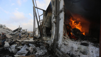 Structures in the area suffer severe damage after an Israeli attack on the Zawaida area in central Gaza City on 17 August 2024