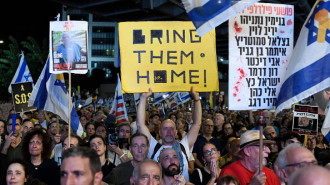 Thousands of Israelis protest against the Israeli government, calling for the immediate release of the hostages still held by Hamas in Gaza, outside the Ministry of Defence in Tel Aviv, Israel, on September 7, 2024. (Photo by Gili Yaari/NurPhoto via Getty Images)