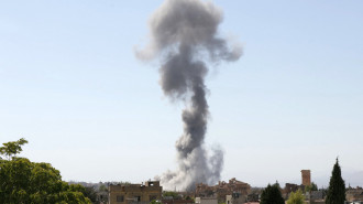 Smoke billows following an Israeli airstrike near the ruins of the ancient Roman Temple of Bacchus in Lebanon's eastern city of Baalbek in the Bekaa valley on October 6, 2024.