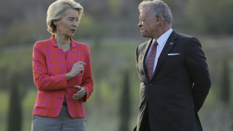 EU Commission President Ursula von der Leyen and Jordan's King Abdullah II bin al-Hussein at the MED9 leaders' summit at Minthis resort in Paphos