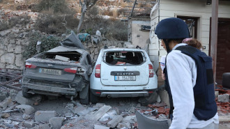 A view of the damaged cars after the Israeli attack on the building, that journalists reside, in Hasbaya town in southern Lebanon on October 25, 2024. (Photo by Ramiz Dallah/Anadolu via Getty Images)