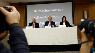 	The legal team featured in "Al-Fayed: Predator at Harrods", (L-R) Barristers Bruce Drummond, Dean Armstrong KC and Maria Mulla hold a press conference in London on October 31, 2024, to provide an update on their investigation into Harrods' corporate failure to provide a safe system of work for its employees.