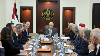 Palestinian President Mahmoud Abbas (C) chairs the cabinet meeting in Ramallah, West Bank 