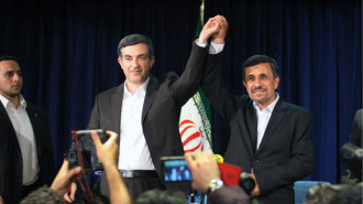 Ahmadinejad and Esfandyar Rahim Mashaie at a press conference