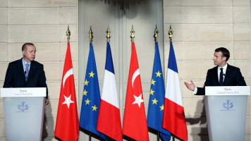 Erdogan and Macron at a joint Paris press conference