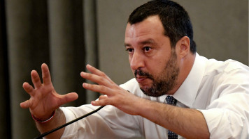 Matteo Salvini at a press conference in Rome