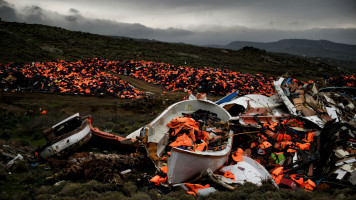 Refugees life jackets Greece