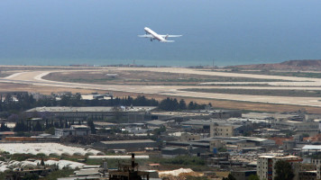 An airplane takes off from Rafiq Hariri 