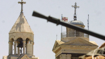 Israeli tank outside the Nativity Church during 2002 s