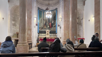 Sanctuary of the Flagellation Church in the Old City of Jerusalem after the statue of Jesus was toppled by an extremist on Thursday morning, 2 February 2023. [Ibrahim Husseini/TNA]