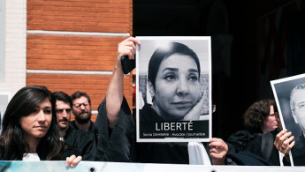 Rally organized by lawyers from the Toulouse Bar to protest against the arrest of their Tunisian colleague Sonia Dahmani and journalists, in front of the consulate in Toulouse, France