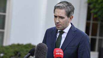 Taoiseach of Ireland Simon Harris addresses press following meeting 