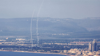 Israel's Iron Dome air defence system intercepts rockets fired from Lebanon, near Acre in northern Israel