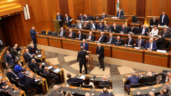 Lebanese lawmakers attend a parliamentary session to elect a president, in Beirut, on January 9, 2025. (Photo by ANWAR AMRO/AFP via Getty Images)