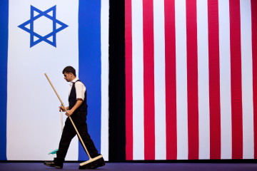 Final preparations are made before US President Barack Obama's speech to Israeli students on March 21, 2013 in Jerusalem, Israel. [Getty]